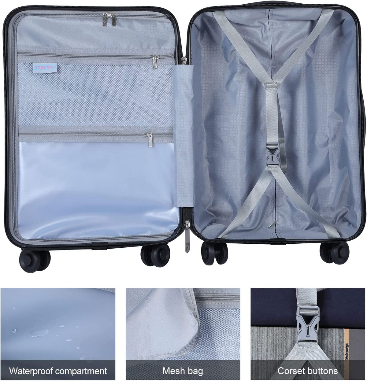 65L,Dark Piece ABS+PC Laptop Lock 20/24 & 2 Only with Pocket TSA 20 Hardshell + Luggage with Lightweight Inch Expandle, & 37~41L Wheels, 24 Front Grey Suitcase Set, Inch Spinner 20